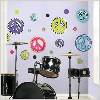 Zebra Print Peace Signs Wall Decals Kids Sticker