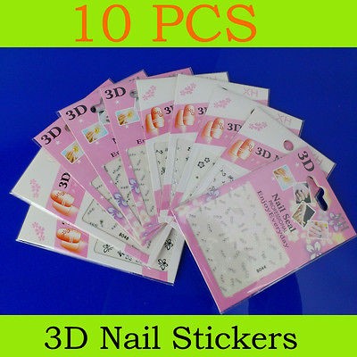 10 pcs different designs Tattoo Transfer CARD Nail Art 3D Stickers DIY 