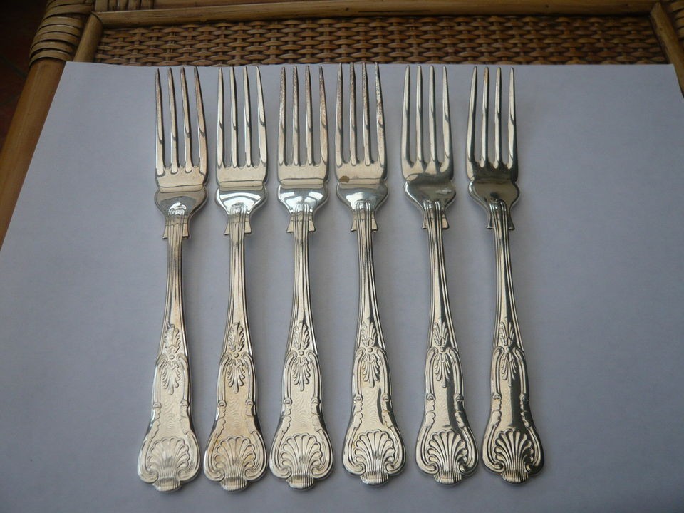 VINTAGE KINGS PATTERN SET OF 6 DESSERT SMALL SIZE FORKS EPNS A1 SILVER 