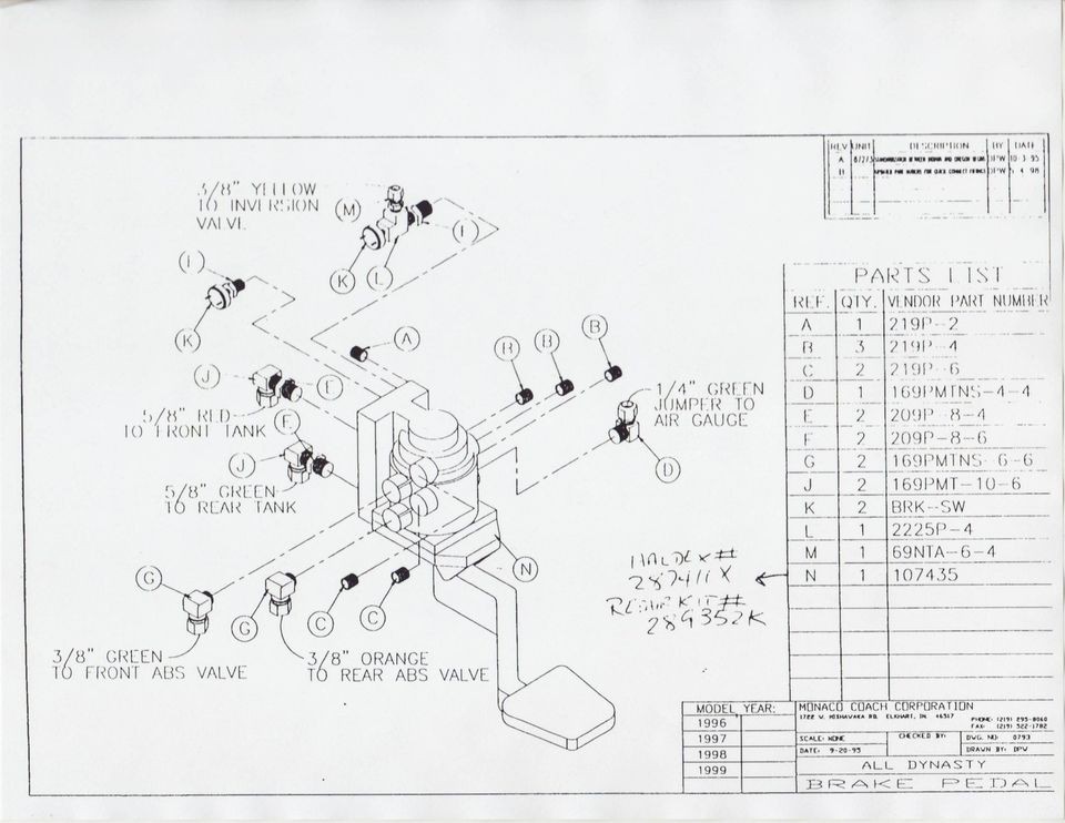   Monaco Dynasty Air Plumbing Diagrams Class A, 5.9, 8.3 Cummins RV