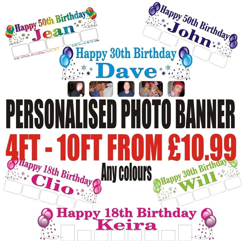 Birthday Party Banner Personalised photos 4ft 5ft 6ft 8ft 10ft from 