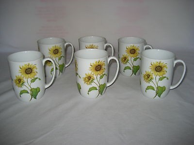 SPAL CHINA For HORCHOW COLLECTION 6 FLORAL SUNFLOWER MUGS CUPS Made In 