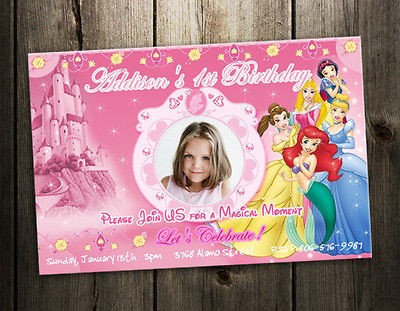 DISNEY PRINCESS BIRTHDAY PARTY INVITATION CUSTOM INVITES first 1st 