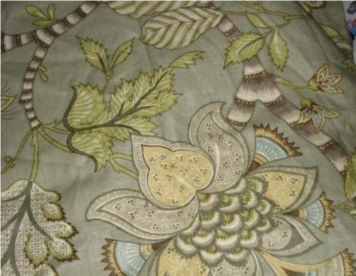 KAUFMANN CLARICE CIR DOVE GRAY GREEN JACOBEAN FLORAL LEAVES FABRIC 