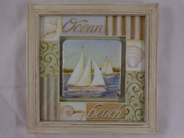   Sailboat Home Décor Framed Mixed Media Tile & Wood Wall Hanging 8