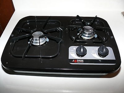 ADTH 2 BURNER LP GAS BLACK RV CAMPER RANGE TOP DROP IN STOVE J 5.4