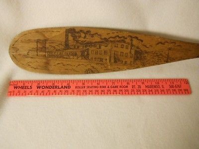   Antique Vintage Wood Folk Art Paddle Oar Small Hand Etched Scene