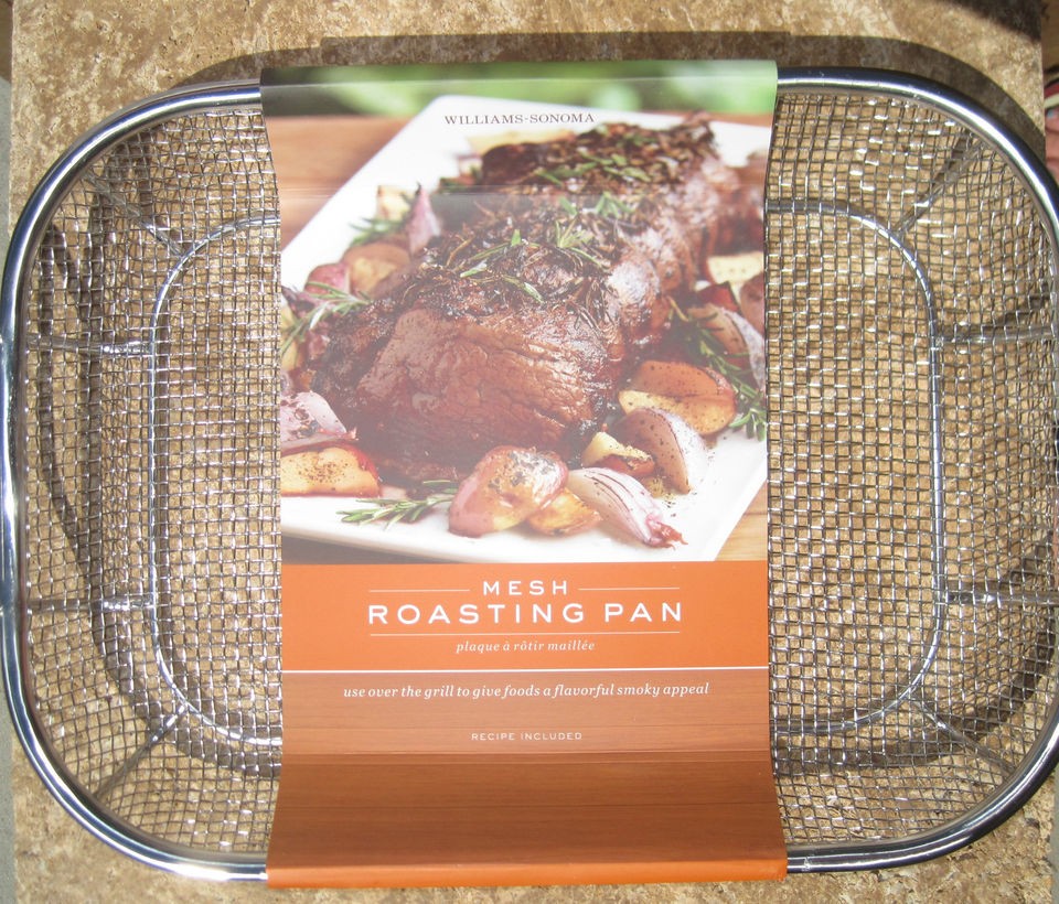 WILLIAMS SONOMA ~ MESH ROASTING PAN ~ BBQ ~ STEEL GRILL ROASTER ~ NEW