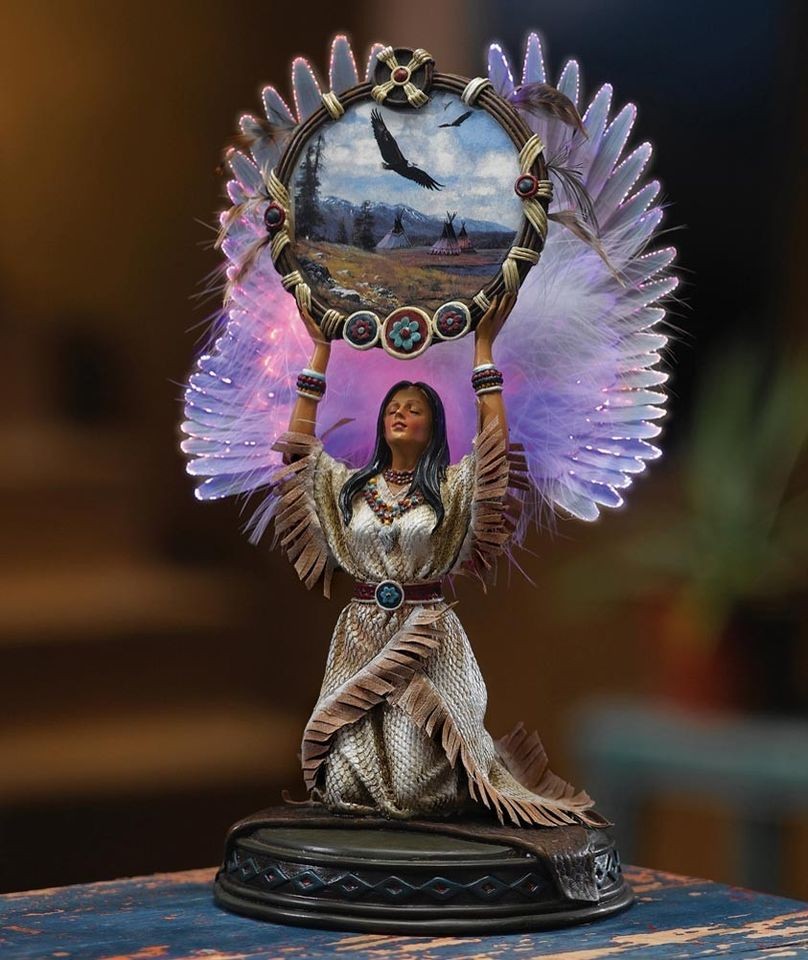   Lighted Native American Angel Dream Catcher Collectible Figurine ~NEW