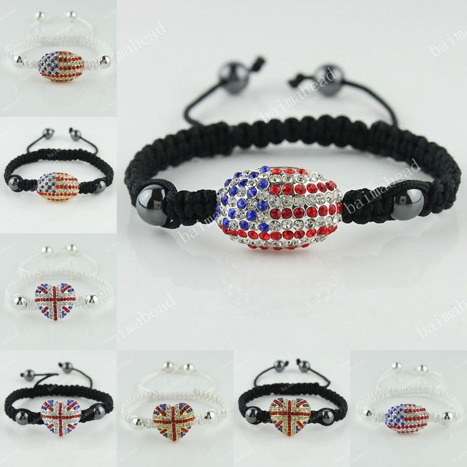 UNION JACK / USA FLAG CRYSTAL SILVER/GOLD COLOR CONNECTOR ADJUSTABLE 