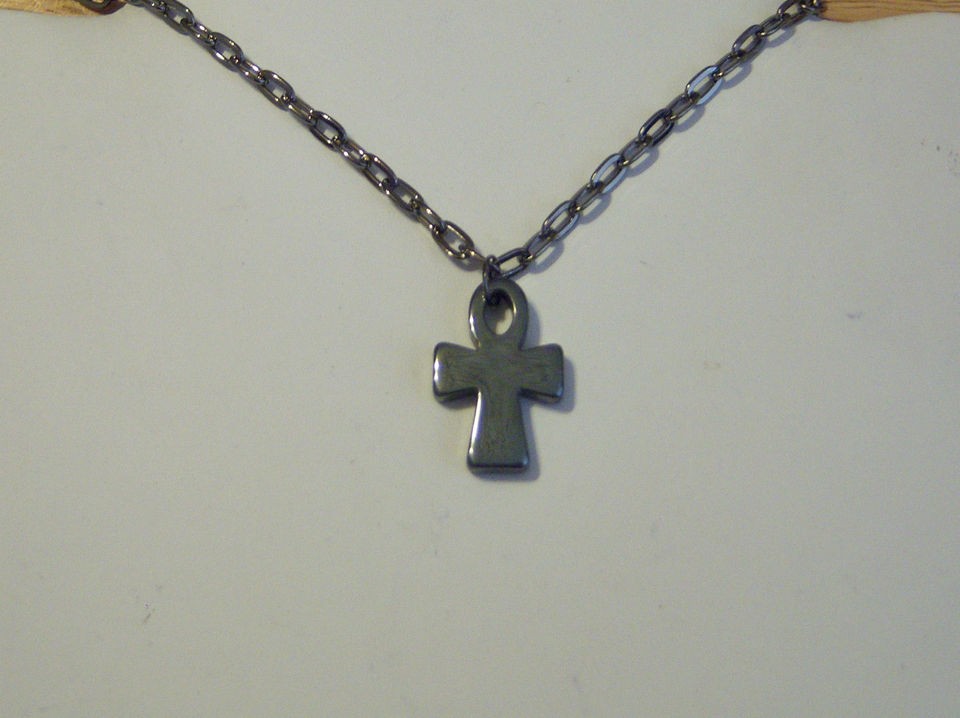 Small Hematite Egyptian Ankh on a 4.8 x 8.5 mm Gunmetal Necklace 