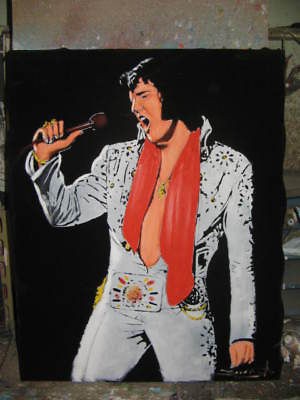 ELVIS PRESLEY   OIL PAINTING ON BLACK VELVET *BY ZALAS*