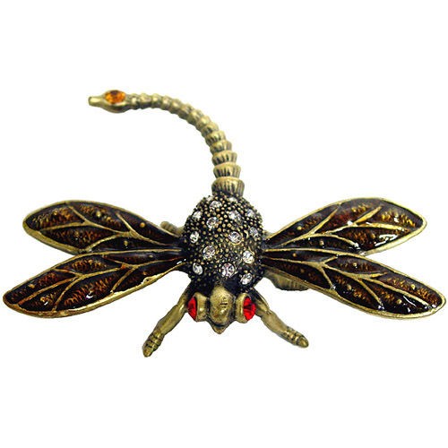   Style Dragonfly Trinket Box Bejeweled Enameled Hinged Gold Trim New