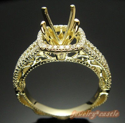   SOLID 14K YELLOW GOLD VINTAGE ANTIQUE ART ENGRAVING SEMI MOUNT RING