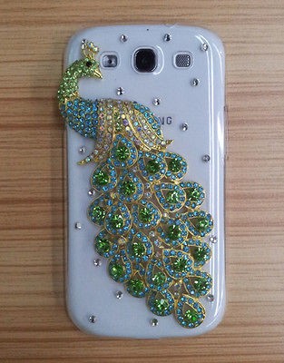 Clear Green Peacock Diamond Bling Case Cover for Samsung Galaxy S3 S 