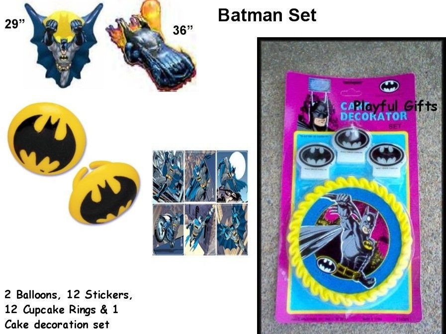 Batman Balloon Stickers, Cupcake Rings Candle Set