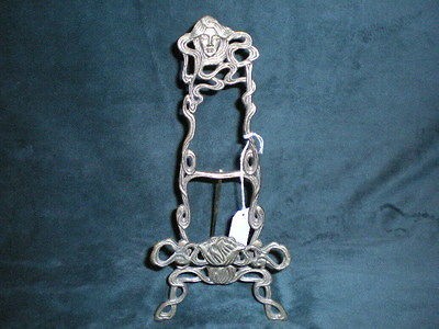 Vintage Ornate Metal Art Nouveau Display Picture Easel Lady Face