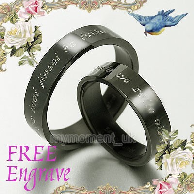 Black ANY YOURWORDS Engrave Wedding Bands Titanium Couple Ring Set Sz4 