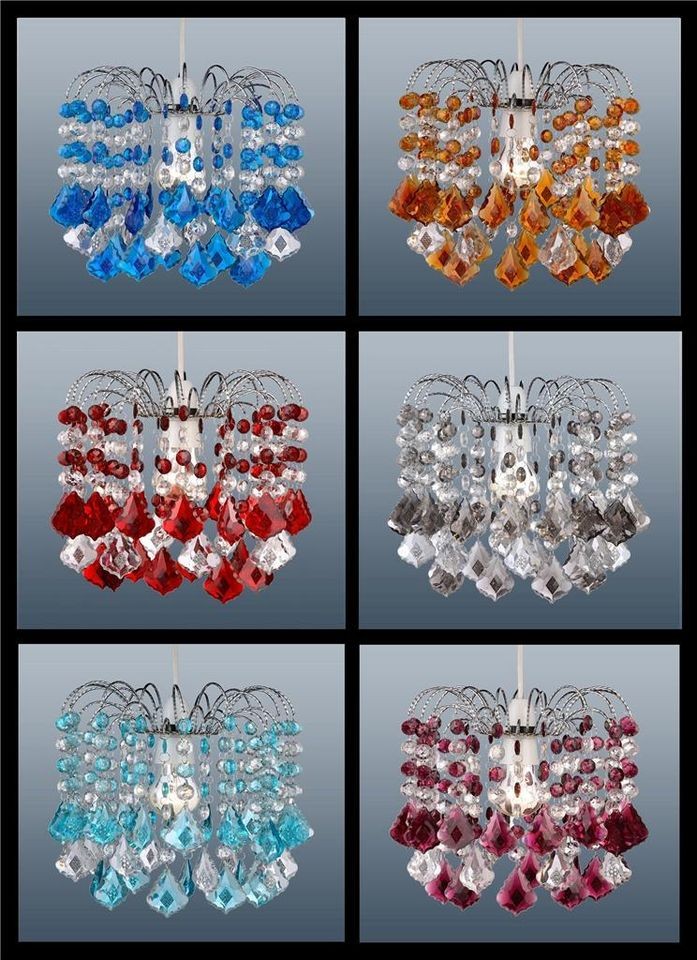 32 PIECE ACRYLIC CRYSTAL CEILING PENDANT SHADE   RED, BLUE, ORANGE 