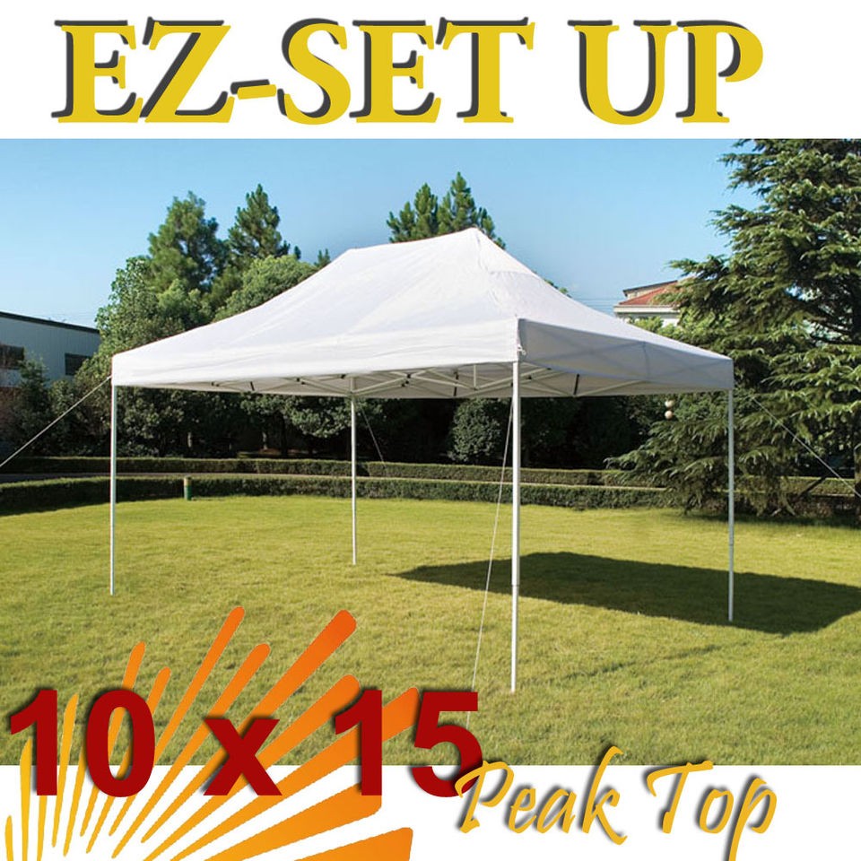 WHITE 10 x 15 EZ Pop Up Canopy Gazebo Party Wedding Tent NEW