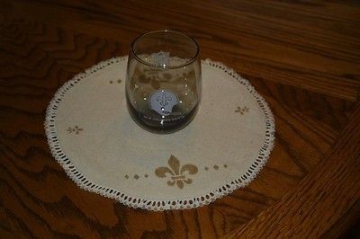   Stenciled Gold Fleur De Lis Osnaburg Doily Candle Lamp Mat Lace