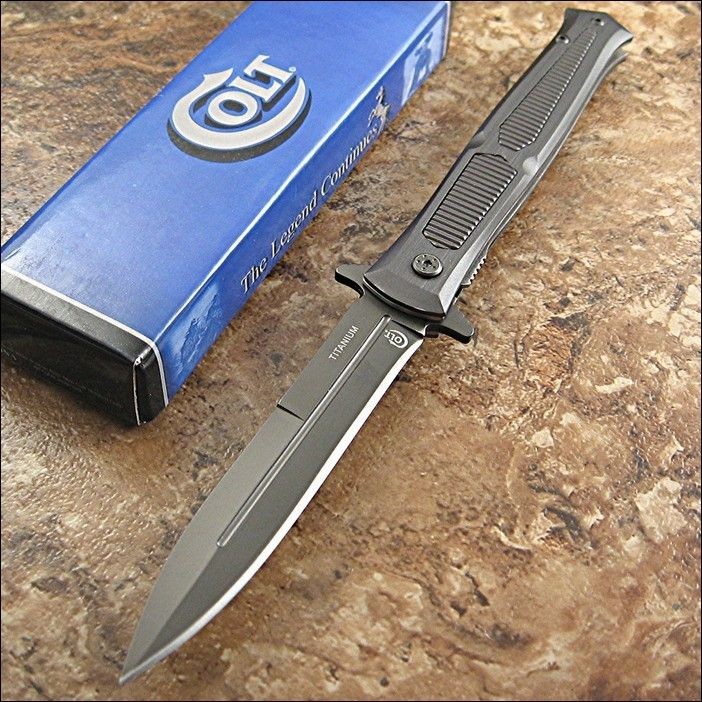   Coated Stilletto blade Dual Flipper Linerlock Knife Brand NEW