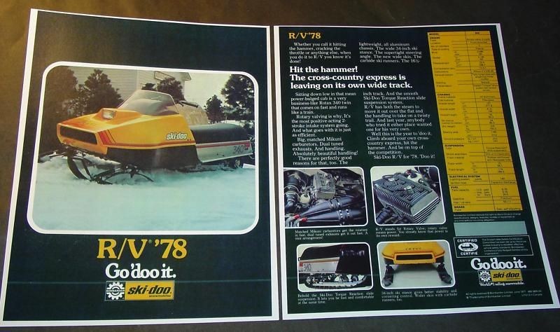 1978 SKI DOO RV SNOWMOBILE SALES FLYER BROCHURE