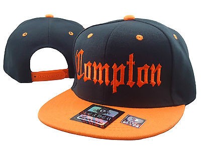 NEW VINTAGE COMPTON FLAT BILL SNAP BACK BASEBALL CAP HAT BLACK/ORANGE