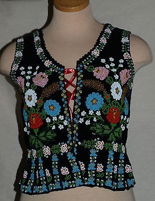   Beaded Rzeszow Vest Black Velvet Handmade Polish Folk Costume Poland