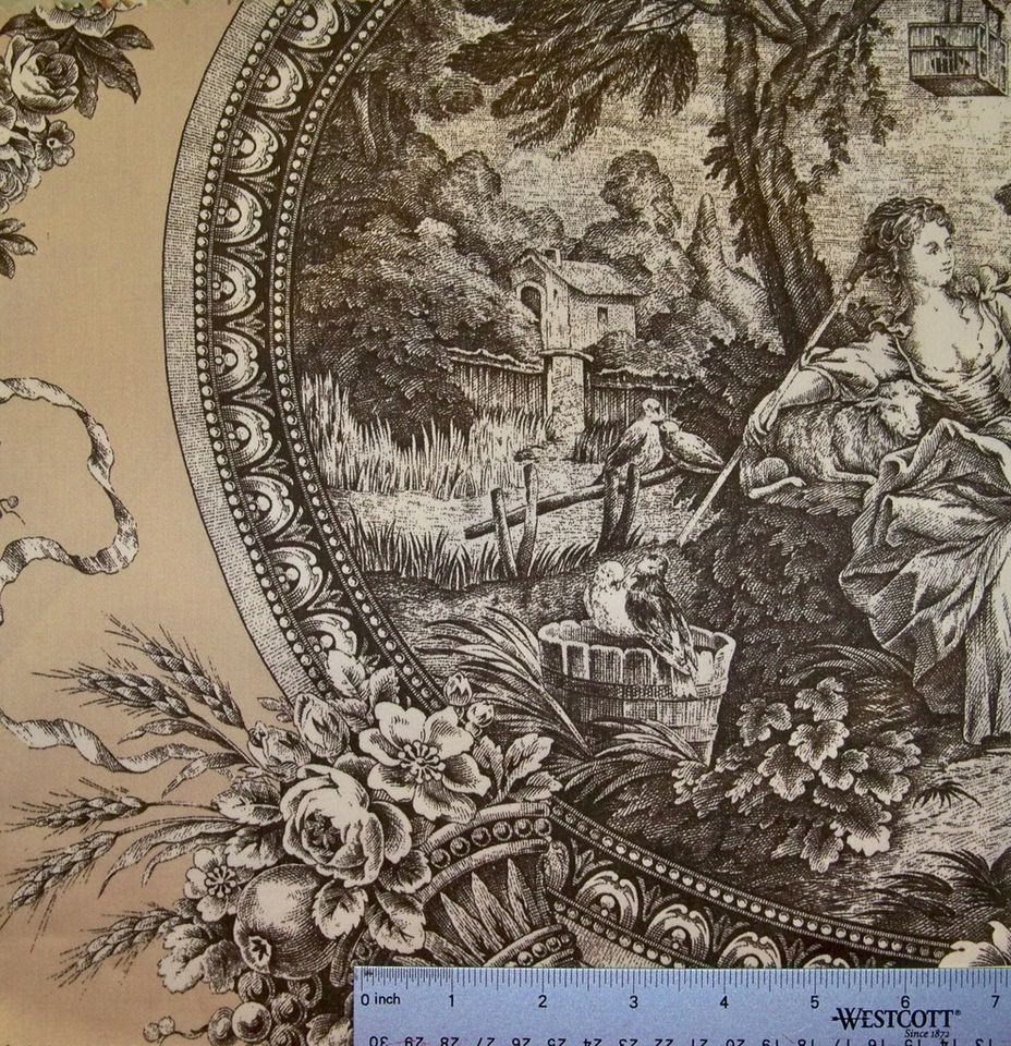 SHABBY ROMANTIC FRAGONARD TOILE FABRIC 10 YARDS BEIGE