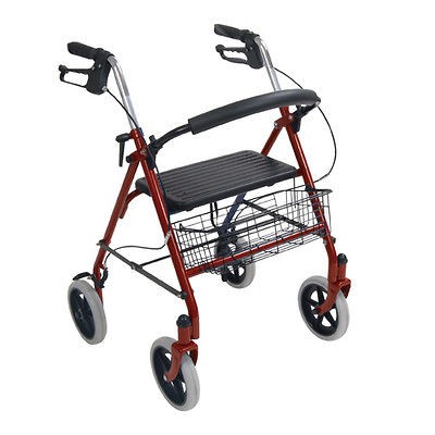 Drive Durable Red 4 Wheel Rollator Walker w/ Round Padded Back, Basket 