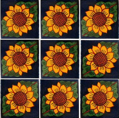   With NINE Mexican Tiles Ceramic Clay Handmade Handcrafted Mexico Tile