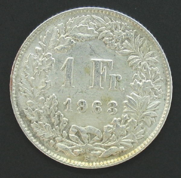 OLD SWITZERLAND SWISS 1 FR. COIN 1963 YEAR HELVETIA x