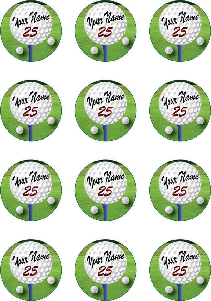   Name Age Golf Birthday Male Man Icing Cup Cake Topper 12x2 Precut