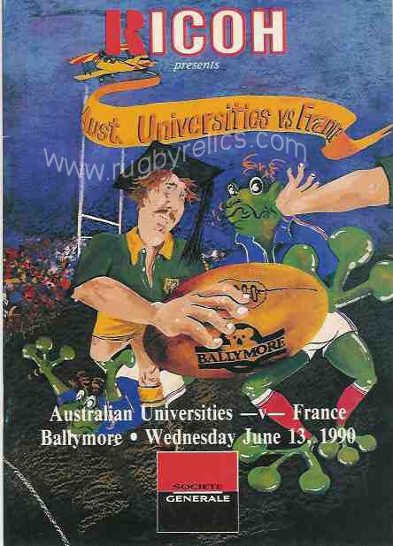 AUSTRALIAN UNIS v FRANCE 13 Jun 1990 at Ballymore RUGBY PROGRAMME