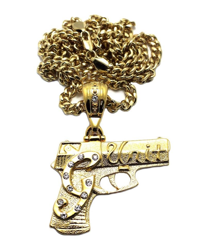   OUT G UNIT HAND GUN PENDANT 6mm & 36 MIAMI CUBAN CHAIN NECKLACE OP42