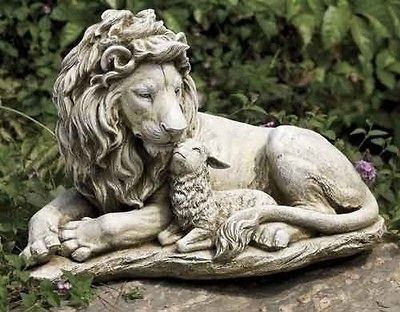 Lion And Lamb Garden Statue Statuary Outdoor Decor Large