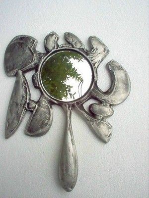 Ladies hand mirror cast metal aluminum? Signed Drumm ~