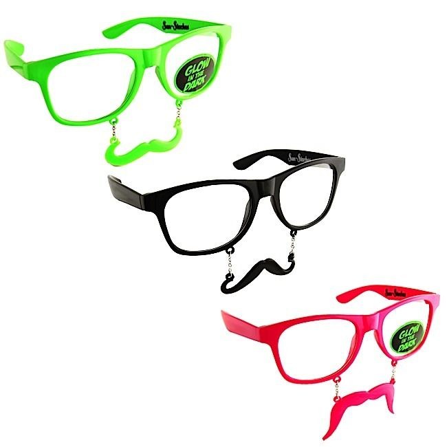   Original Glow in the Dark SUN STACHES Wayfarer Style Mustache Glasses