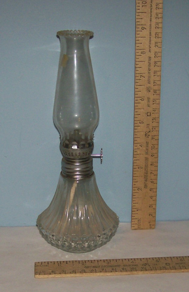 Clear GLASS Small OIL LAMP   Hurricane Style   marked LAMPLIGHT FARMS 