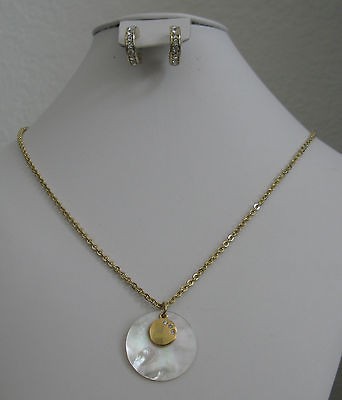 NEW MONET GOLD TONE MOP NECKLACE+DANA BUCHMAN HOOP CRYSTAL EARRINGS