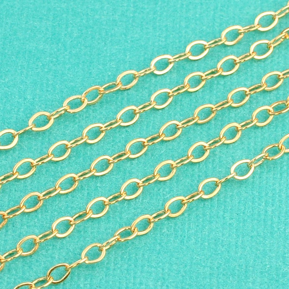 14K Gold Filled Bulk Flat Cable Chain 2.2mmx3.2mm link BY THE FOOT