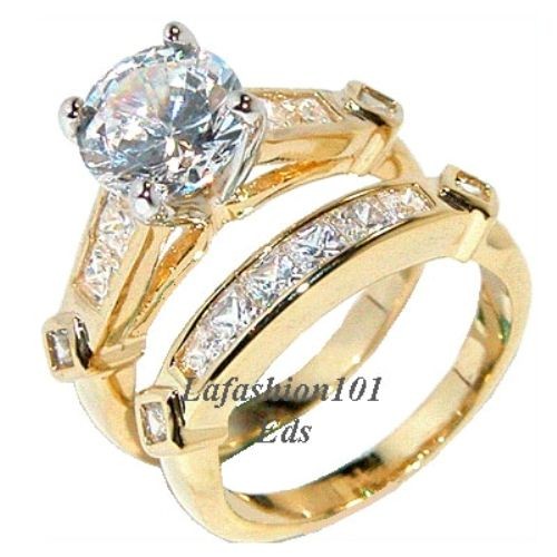 55ct Gold Plated Womens Engagement/Wedding 2 RINGS SET SIZE 5,6,7,8 