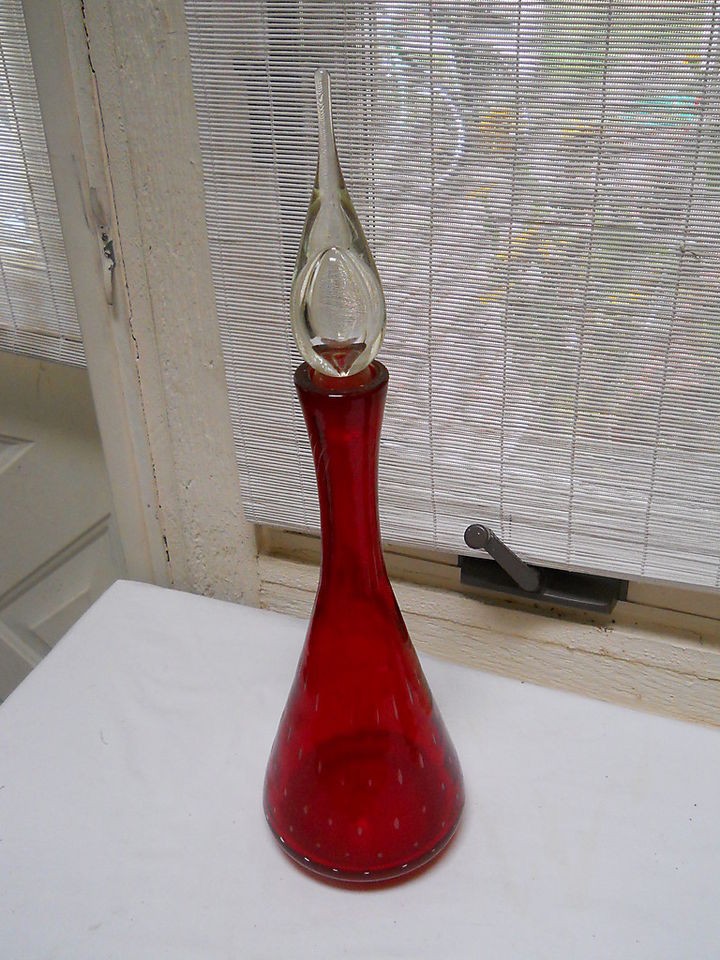 VTG Red Glass BLENKO BUBBLE DECANTER 17 BISCHOFF MID CENTURY MODERN 