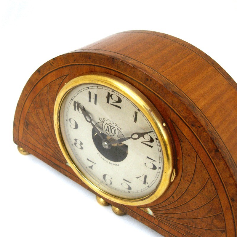   Deco   RARE ATO INLAID HALF MOON DESK/MANTLE CLOCK + Use Instructions