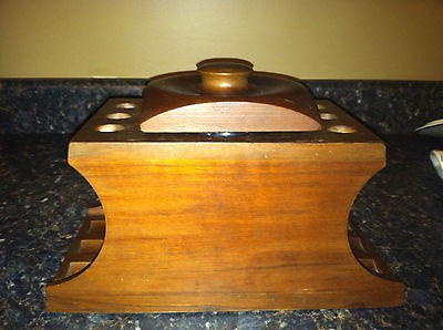   WOOD SMOKING 6 PIPE STAND RACK HOLDER GLASS TOBACCO HUMIDOR Humidor