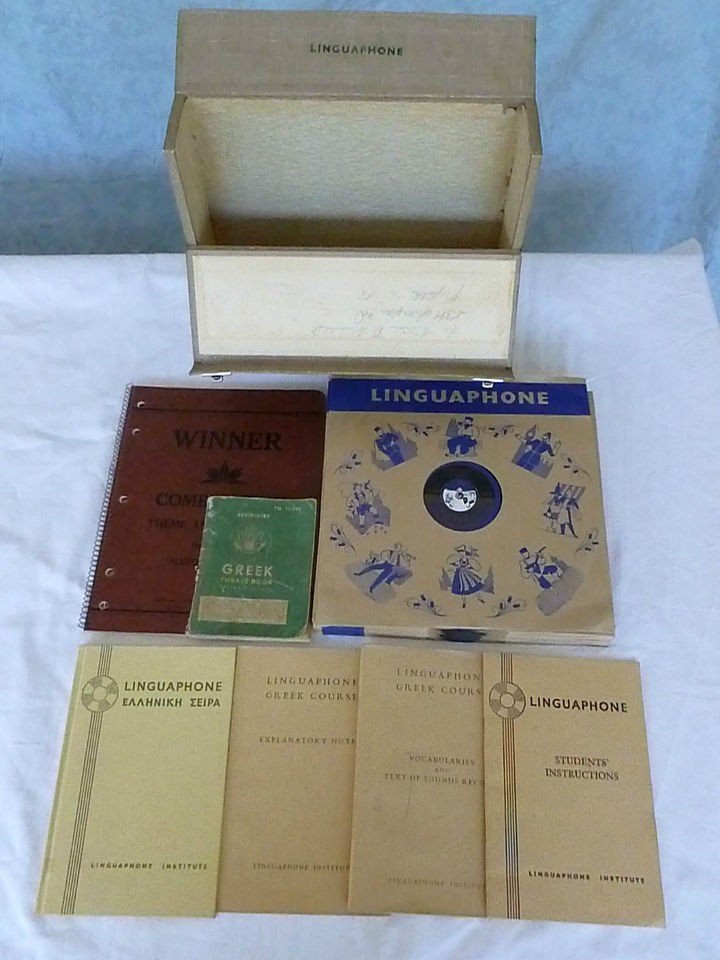 Vintage Linguaphone Greek Course 1957 in Case, 1943 Greek Phrase Govt 