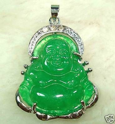 CHINESE GREEN JADE BUDDHA PENDANT NECKLACE