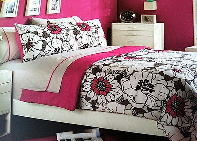   ROWLEY 7 PC FULL BEDDING SET PINk BLACK GREY WHITE FLORAL COMFORTER