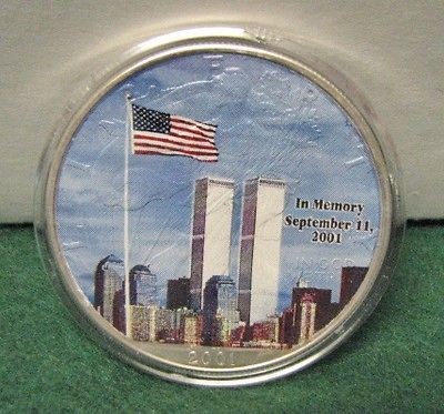 2001 U.S. Silver Eagle Beautiful Colorized Twin Towers 9/11 